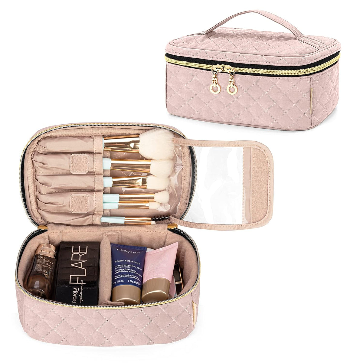Travel Makeup Brush Case, Makeup Train Organizer Bag with Handle for Makeup Brushes(up to 9-inch) and Essentials, Medium, Black(BAG ONLY)