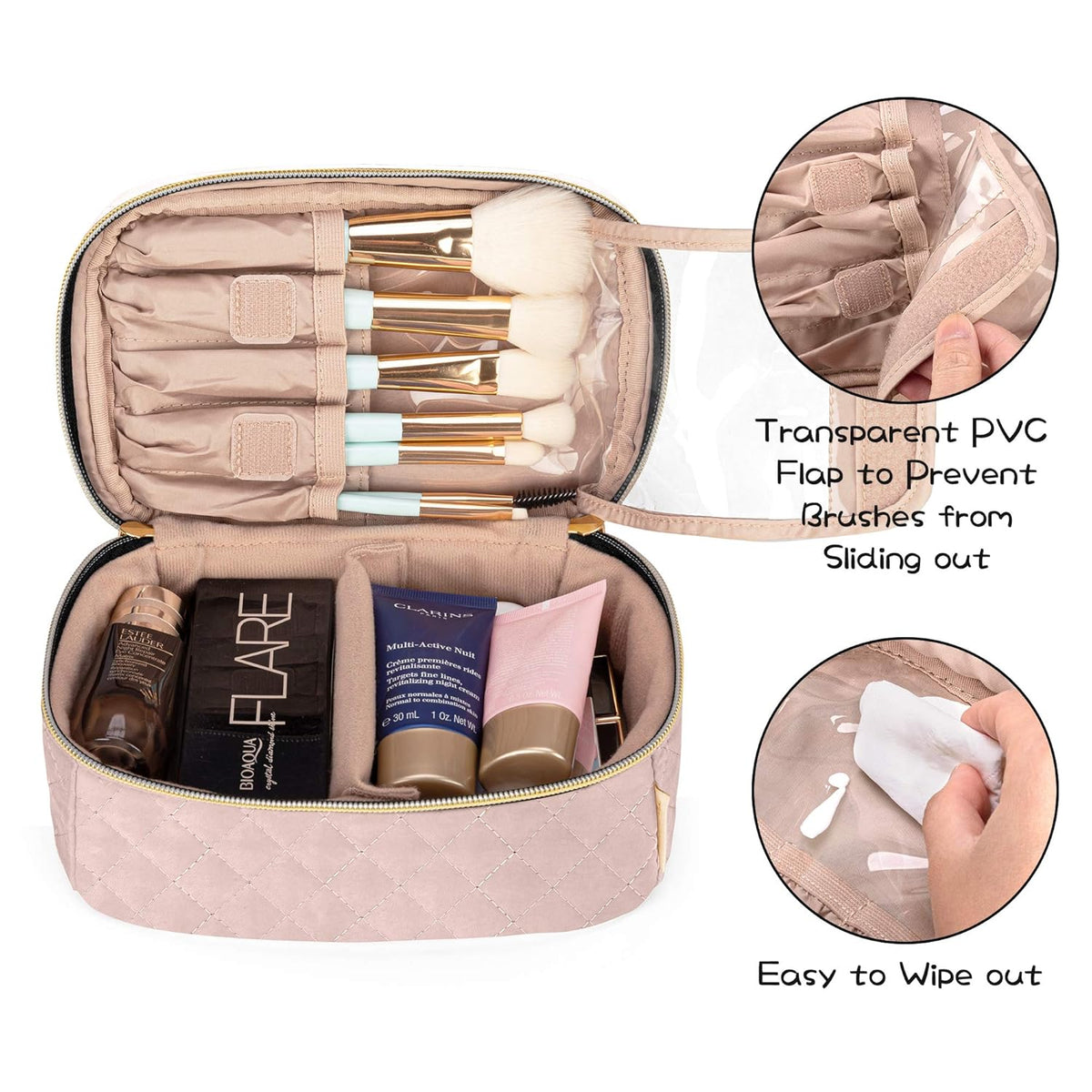 Travel Makeup Brush Case, Makeup Train Organizer Bag with Handle for Makeup Brushes(up to 9-inch) and Essentials, Medium, Black(BAG ONLY)