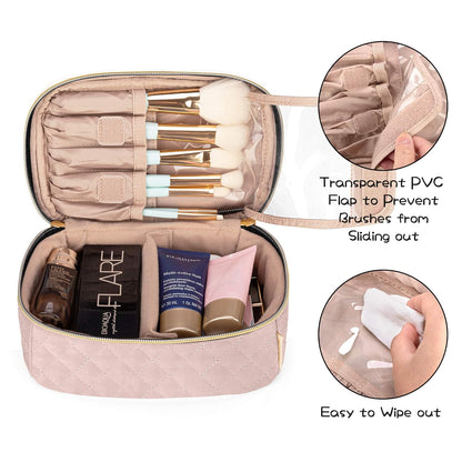 Travel Makeup Brush Case, Makeup Train Organizer Bag with Handle for Makeup Brushes(up to 9-inch) and Essentials, Medium, Black(BAG ONLY)