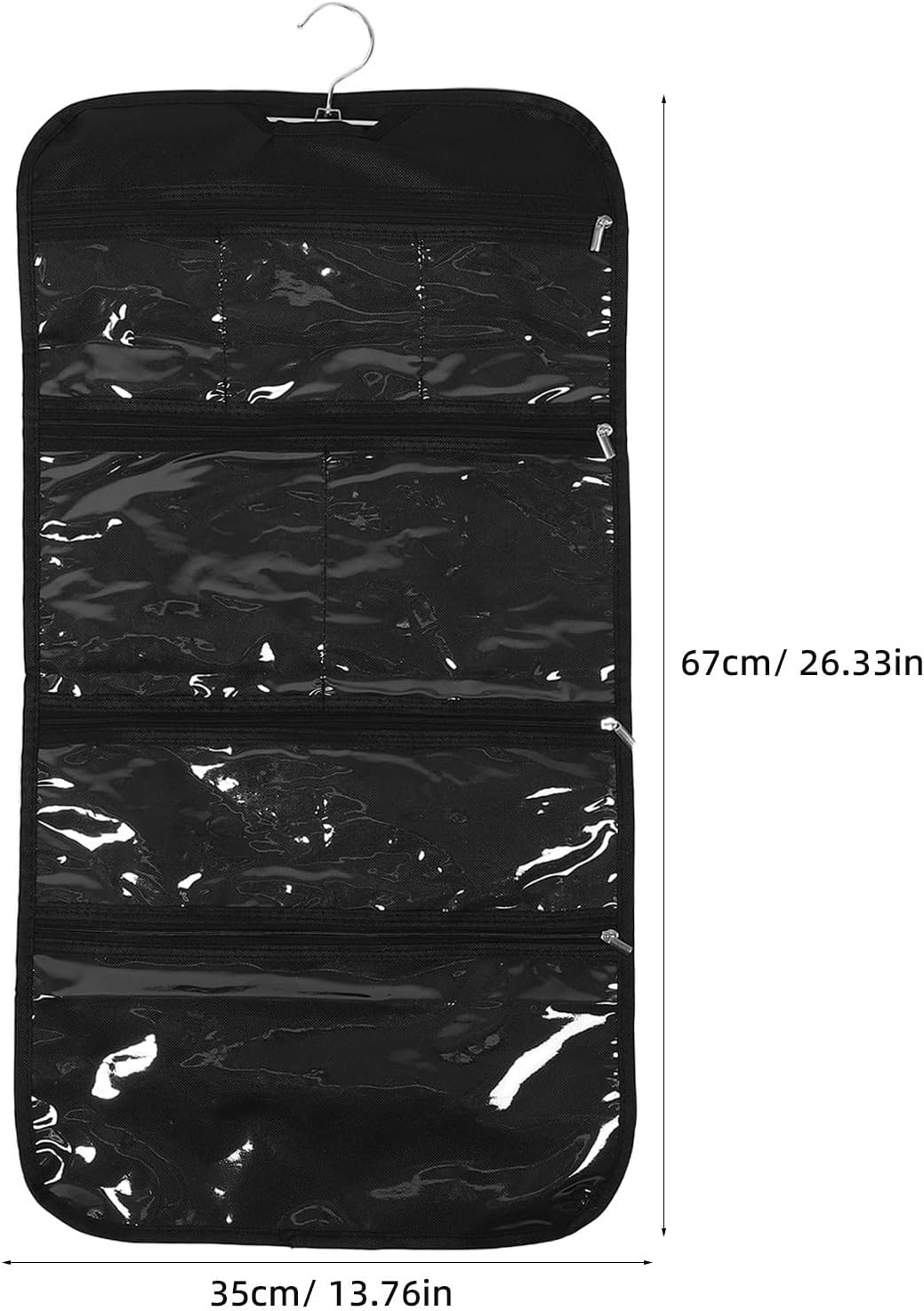 Foldable Jewelry Roll Bag Organizer Made of Sturdy Oxford Cloth with Multi Pockets, Space-saving Design for Bracelets and Rings, for Hotel Closets and Backpack Side Pockets
