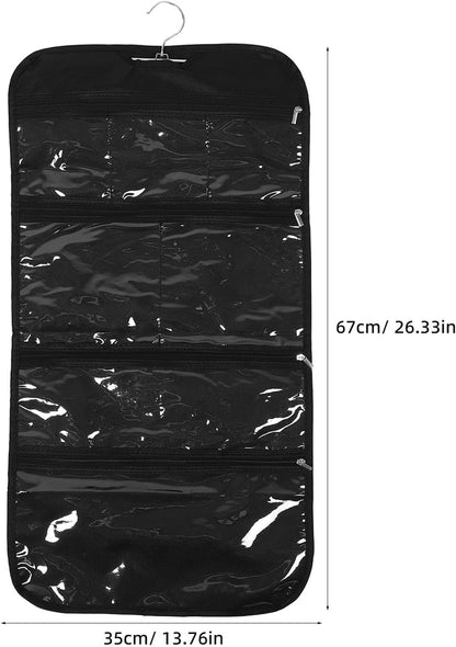 Foldable Jewelry Roll Bag Organizer Made of Sturdy Oxford Cloth with Multi Pockets, Space-saving Design for Bracelets and Rings, for Hotel Closets and Backpack Side Pockets