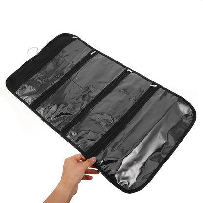 Foldable Jewelry Roll Bag Organizer Made of Sturdy Oxford Cloth with Multi Pockets, Space-saving Design for Bracelets and Rings, for Hotel Closets and Backpack Side Pockets
