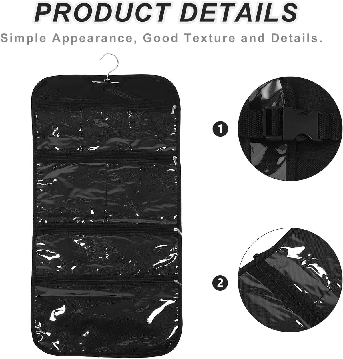 Foldable Jewelry Roll Bag Organizer Made of Sturdy Oxford Cloth with Multi Pockets, Space-saving Design for Bracelets and Rings, for Hotel Closets and Backpack Side Pockets