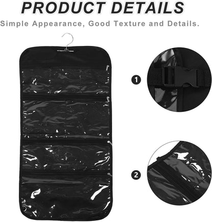 Foldable Jewelry Roll Bag Organizer Made of Sturdy Oxford Cloth with Multi Pockets, Space-saving Design for Bracelets and Rings, for Hotel Closets and Backpack Side Pockets