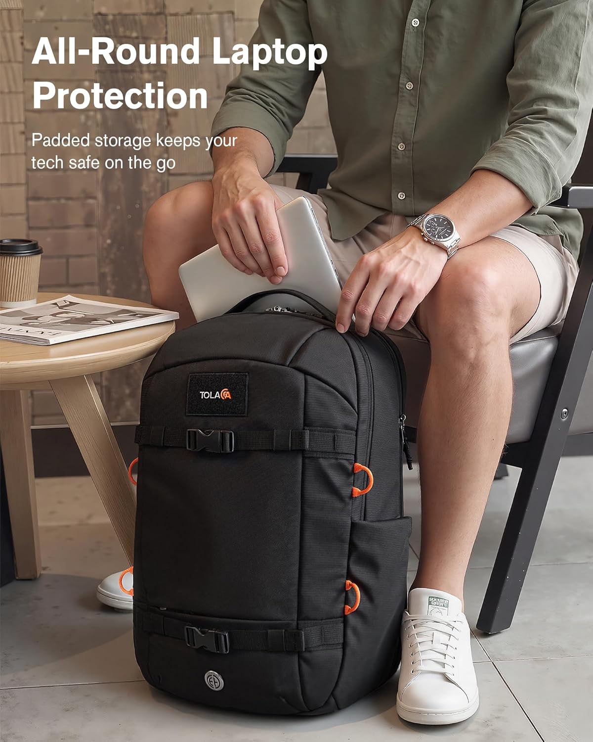 30L Travel Laptop Backpack TSA Carry-On for Business Trips Commute | 100% RPET Recycled Fabric | EVA-cushioned Laptop Protection | TSA 180° Lay-flat Opening | Reinforced Stability Base Panel
