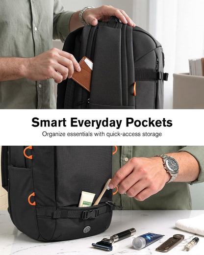 30L Travel Laptop Backpack TSA Carry-On for Business Trips Commute | 100% RPET Recycled Fabric | EVA-cushioned Laptop Protection | TSA 180° Lay-flat Opening | Reinforced Stability Base Panel