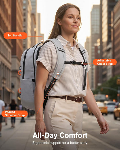 30L Travel Laptop Backpack TSA Carry-On for Business Trips Commute | 100% RPET Recycled Fabric | EVA-cushioned Laptop Protection | TSA 180° Lay-flat Opening | Reinforced Stability Base Panel