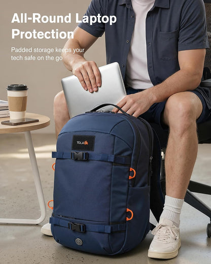 30L Travel Laptop Backpack TSA Carry-On for Business Trips Commute | 100% RPET Recycled Fabric | EVA-cushioned Laptop Protection | TSA 180° Lay-flat Opening | Reinforced Stability Base Panel