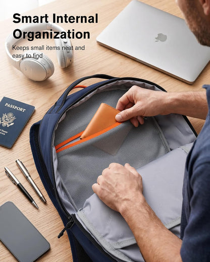 30L Travel Laptop Backpack TSA Carry-On for Business Trips Commute | 100% RPET Recycled Fabric | EVA-cushioned Laptop Protection | TSA 180° Lay-flat Opening | Reinforced Stability Base Panel