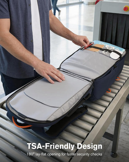 30L Travel Laptop Backpack TSA Carry-On for Business Trips Commute | 100% RPET Recycled Fabric | EVA-cushioned Laptop Protection | TSA 180° Lay-flat Opening | Reinforced Stability Base Panel