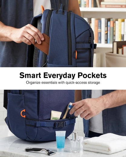 30L Travel Laptop Backpack TSA Carry-On for Business Trips Commute | 100% RPET Recycled Fabric | EVA-cushioned Laptop Protection | TSA 180° Lay-flat Opening | Reinforced Stability Base Panel