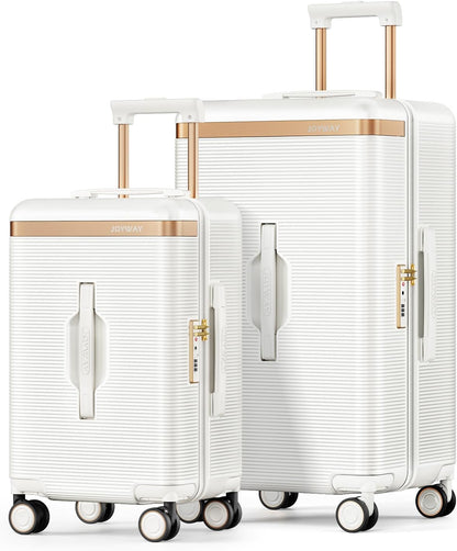 22 Inch Carry On Luggage with Spinner Wheels and Cup Holder, White | Pressure-resistant Frame, Lightweight Hard Shell Suitcase, Shock Absorbing Silent Wheels, TSA Lock, Great for Vacations