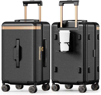 22 Inch Carry On Luggage with Spinner Wheels and Cup Holder, White | Pressure-resistant Frame, Lightweight Hard Shell Suitcase, Shock Absorbing Silent Wheels, TSA Lock, Great for Vacations