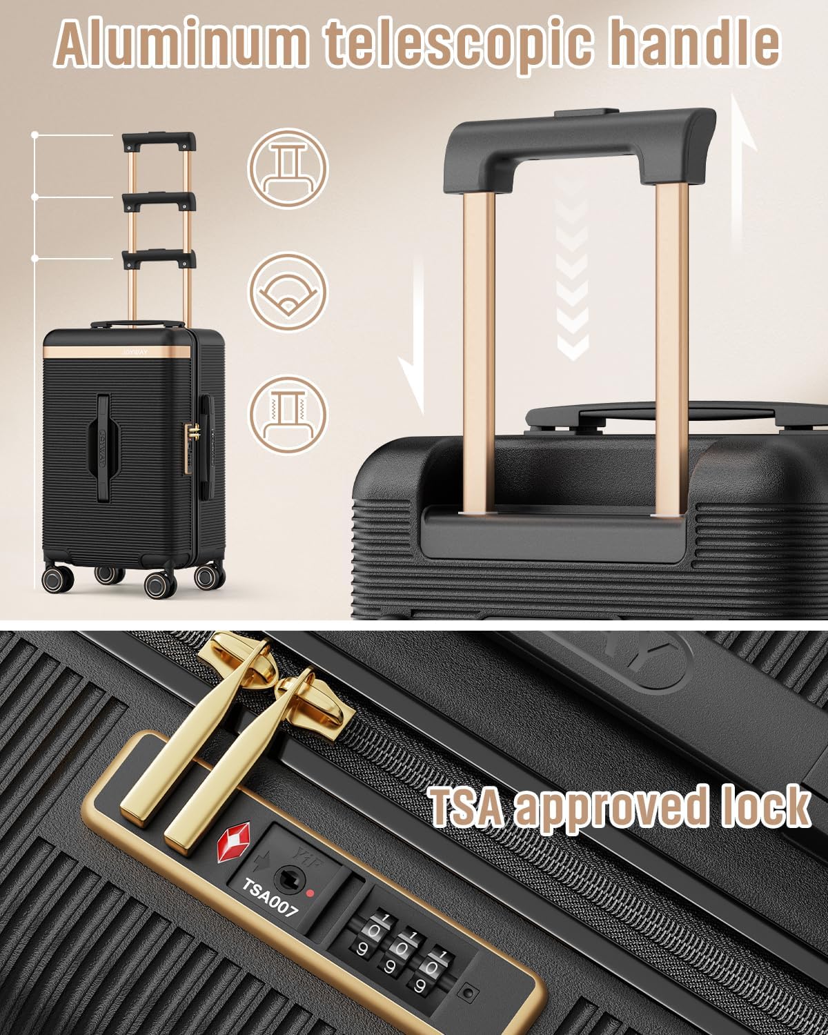 22 Inch Carry On Luggage with Spinner Wheels and Cup Holder, White | Pressure-resistant Frame, Lightweight Hard Shell Suitcase, Shock Absorbing Silent Wheels, TSA Lock, Great for Vacations
