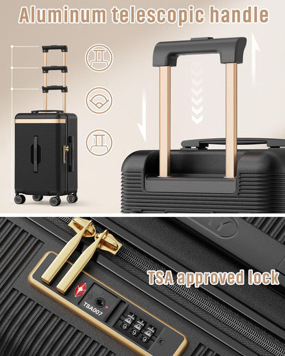 22 Inch Carry On Luggage with Spinner Wheels and Cup Holder, White | Pressure-resistant Frame, Lightweight Hard Shell Suitcase, Shock Absorbing Silent Wheels, TSA Lock, Great for Vacations