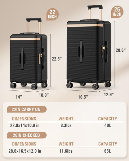 22 Inch Carry On Luggage with Spinner Wheels and Cup Holder, White | Pressure-resistant Frame, Lightweight Hard Shell Suitcase, Shock Absorbing Silent Wheels, TSA Lock, Great for Vacations