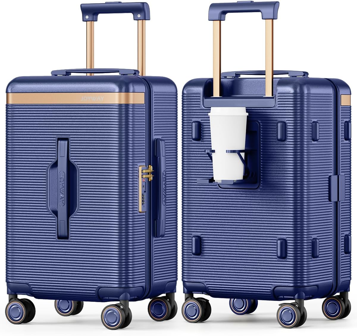 22 Inch Carry On Luggage with Spinner Wheels and Cup Holder, White | Pressure-resistant Frame, Lightweight Hard Shell Suitcase, Shock Absorbing Silent Wheels, TSA Lock, Great for Vacations