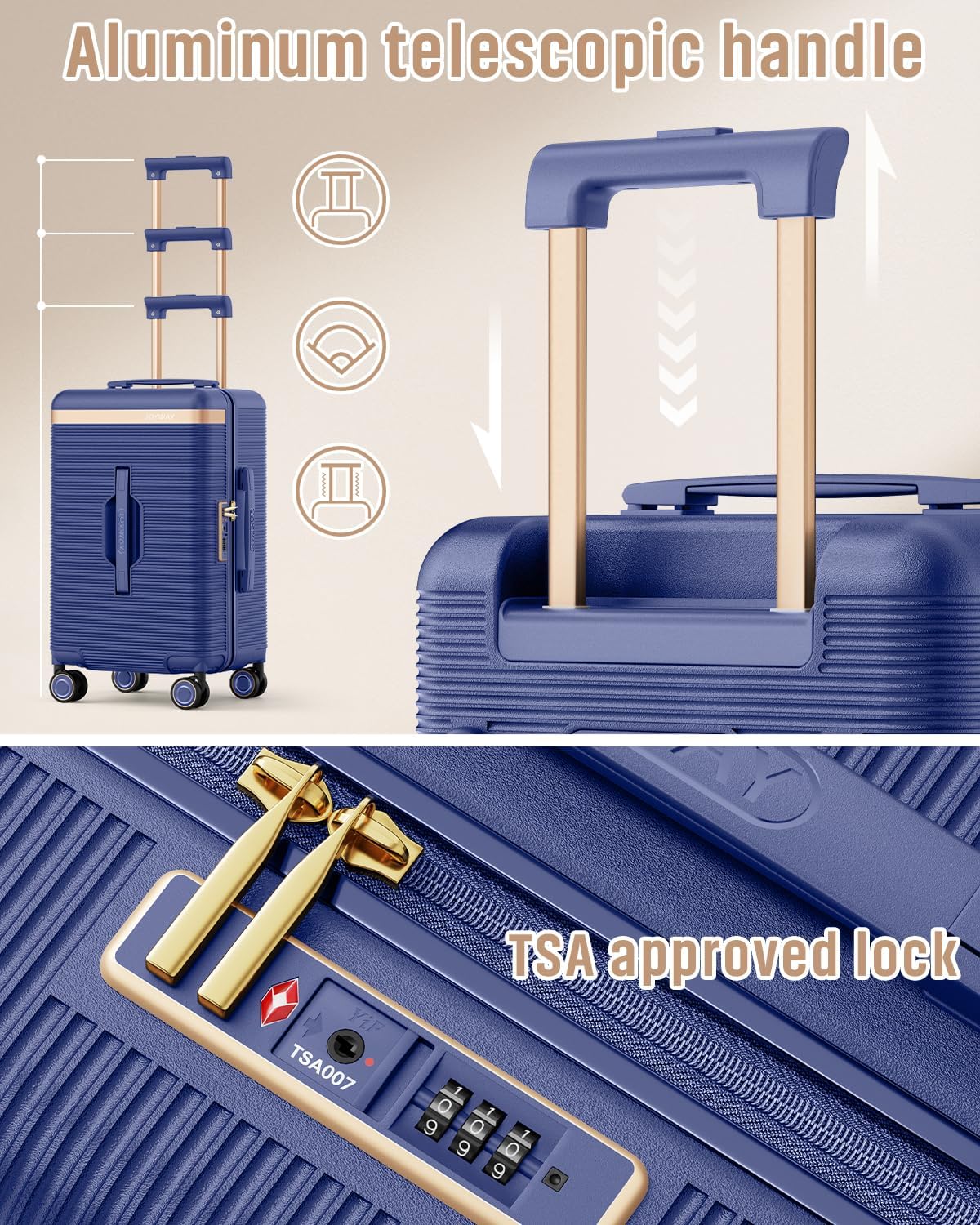 22 Inch Carry On Luggage with Spinner Wheels and Cup Holder, White | Pressure-resistant Frame, Lightweight Hard Shell Suitcase, Shock Absorbing Silent Wheels, TSA Lock, Great for Vacations