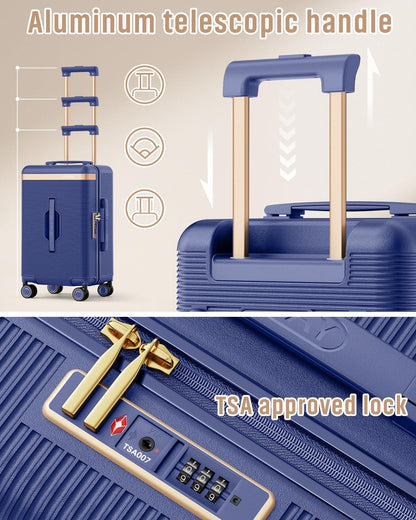 22 Inch Carry On Luggage with Spinner Wheels and Cup Holder, White | Pressure-resistant Frame, Lightweight Hard Shell Suitcase, Shock Absorbing Silent Wheels, TSA Lock, Great for Vacations