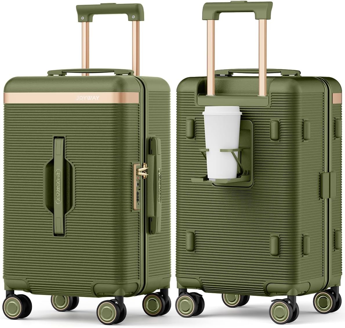 22 Inch Carry On Luggage with Spinner Wheels and Cup Holder, White | Pressure-resistant Frame, Lightweight Hard Shell Suitcase, Shock Absorbing Silent Wheels, TSA Lock, Great for Vacations