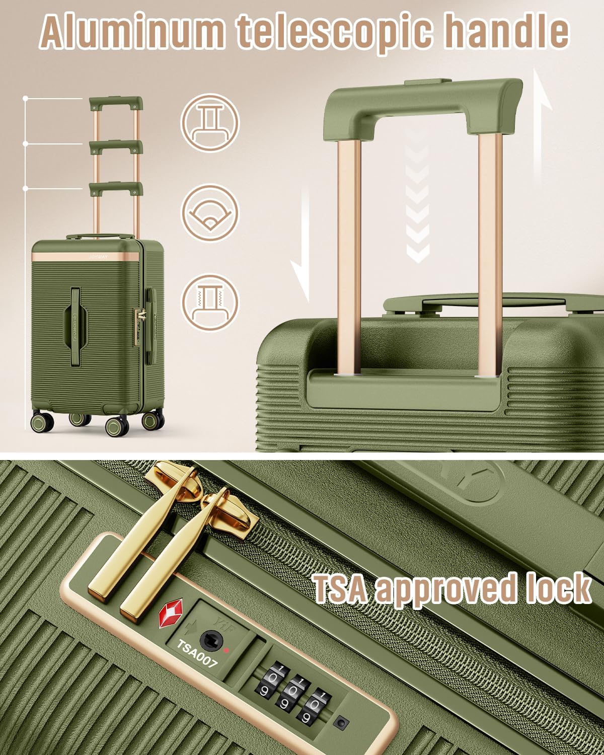 22 Inch Carry On Luggage with Spinner Wheels and Cup Holder, White | Pressure-resistant Frame, Lightweight Hard Shell Suitcase, Shock Absorbing Silent Wheels, TSA Lock, Great for Vacations