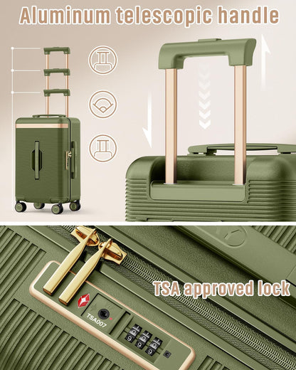 22 Inch Carry On Luggage with Spinner Wheels and Cup Holder, White | Pressure-resistant Frame, Lightweight Hard Shell Suitcase, Shock Absorbing Silent Wheels, TSA Lock, Great for Vacations