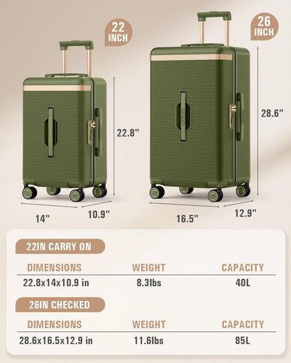 22 Inch Carry On Luggage with Spinner Wheels and Cup Holder, White | Pressure-resistant Frame, Lightweight Hard Shell Suitcase, Shock Absorbing Silent Wheels, TSA Lock, Great for Vacations