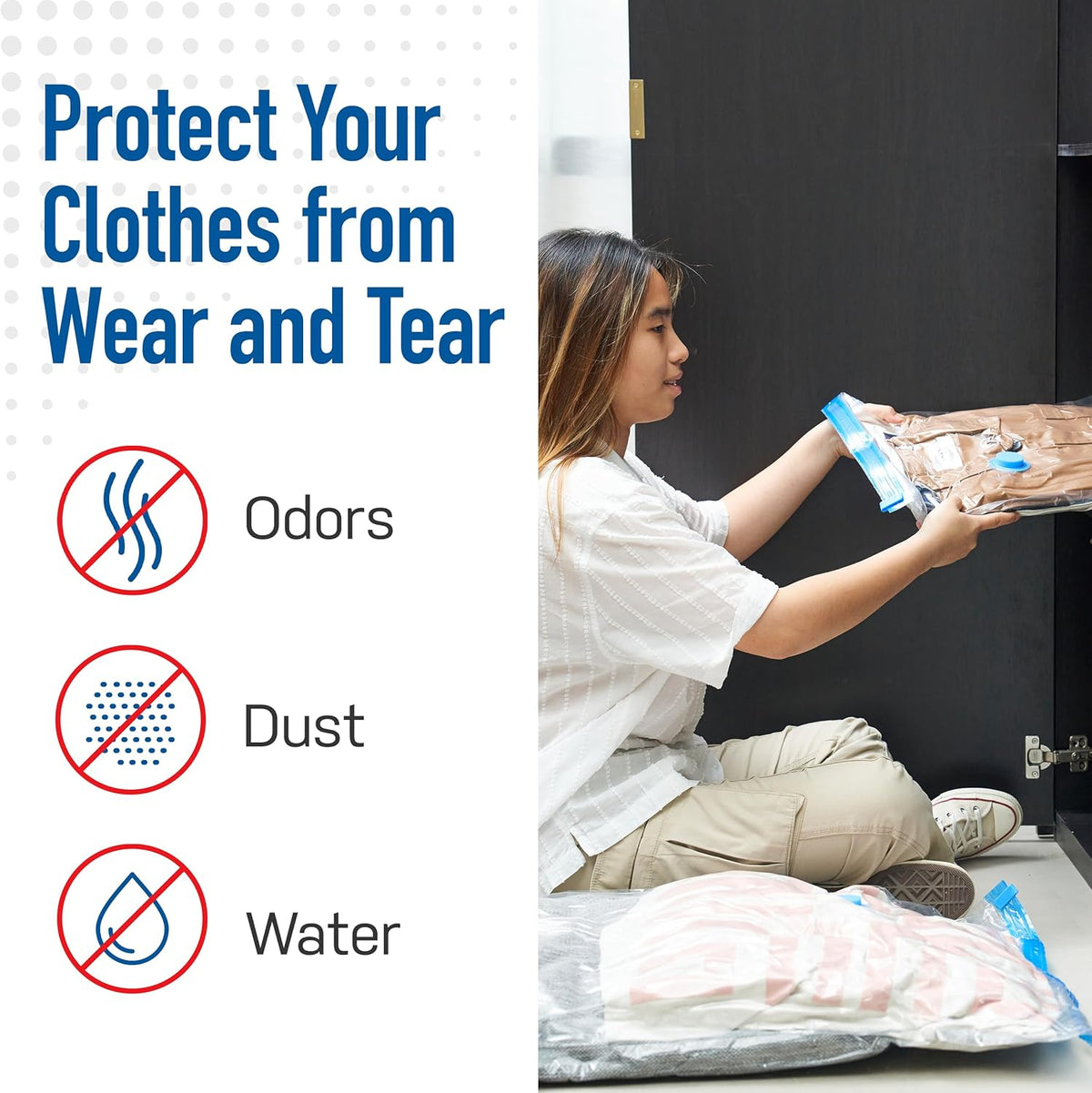 Vacuum Storage Bags with Hand Pump - Vacuum Seal Bags for Clothing, Comforters, Blankets - Reusable Compression Bags for Travel, Moving, Organization - 2S, 2M, 2L, 2XL Sizes - Pack of 8