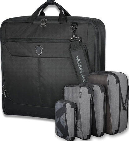 3-Suits Garment Bags for Travel W/ 4-Pack Compression Packing Cubes, 30L-Large Carry On Garment Bag for Travel, 15-Pockets Suit Holder Travel Bag, Wrinkle-Free Suit Garment Bag for Men