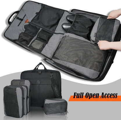 3-Suits Garment Bags for Travel W/ 4-Pack Compression Packing Cubes, 30L-Large Carry On Garment Bag for Travel, 15-Pockets Suit Holder Travel Bag, Wrinkle-Free Suit Garment Bag for Men