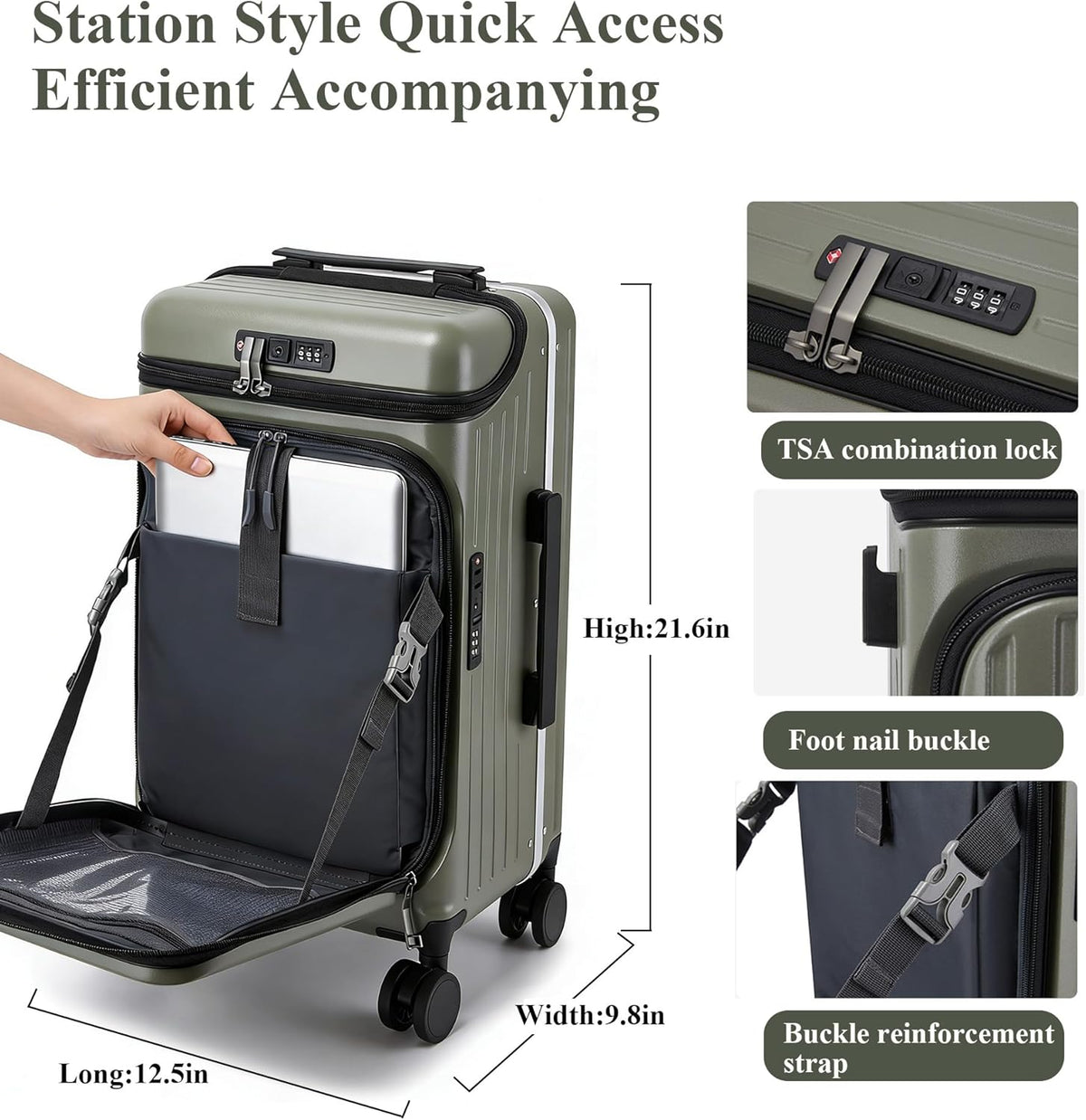 Top Opening Business Carry On Luggage, Front Pocket, TSA Lock | Top quick-grab pocket and front laptop access keep phone, passport and work items reachable at gates and security