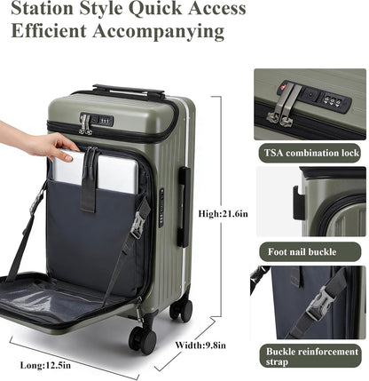 Top Opening Business Carry On Luggage, Front Pocket, TSA Lock | Top quick-grab pocket and front laptop access keep phone, passport and work items reachable at gates and security