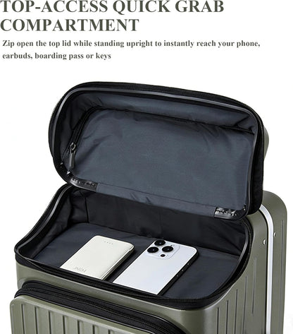 Top Opening Business Carry On Luggage, Front Pocket, TSA Lock | Top quick-grab pocket and front laptop access keep phone, passport and work items reachable at gates and security