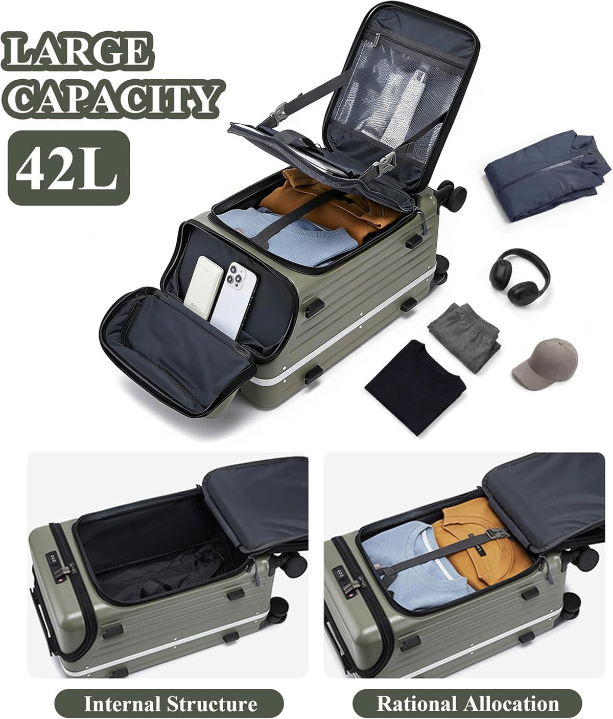 Top Opening Business Carry On Luggage, Front Pocket, TSA Lock | Top quick-grab pocket and front laptop access keep phone, passport and work items reachable at gates and security
