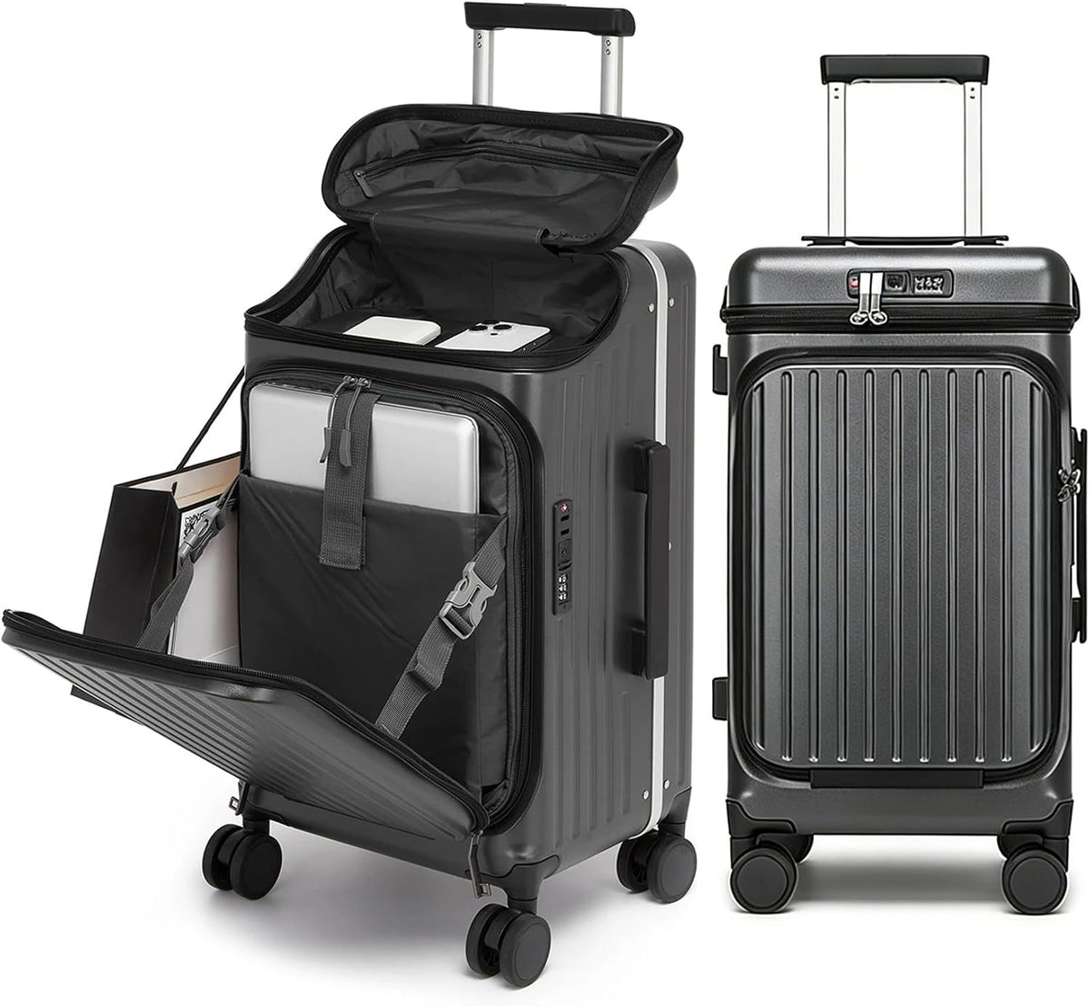 Top Opening Business Carry On Luggage, Front Pocket, TSA Lock | Top quick-grab pocket and front laptop access keep phone, passport and work items reachable at gates and security