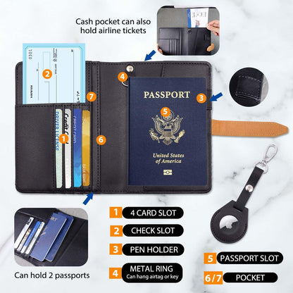 Passport wallets, Mulit-purpose RFID Blocking Passport Holder AirTag Wallet, Travel Wallet（Black）