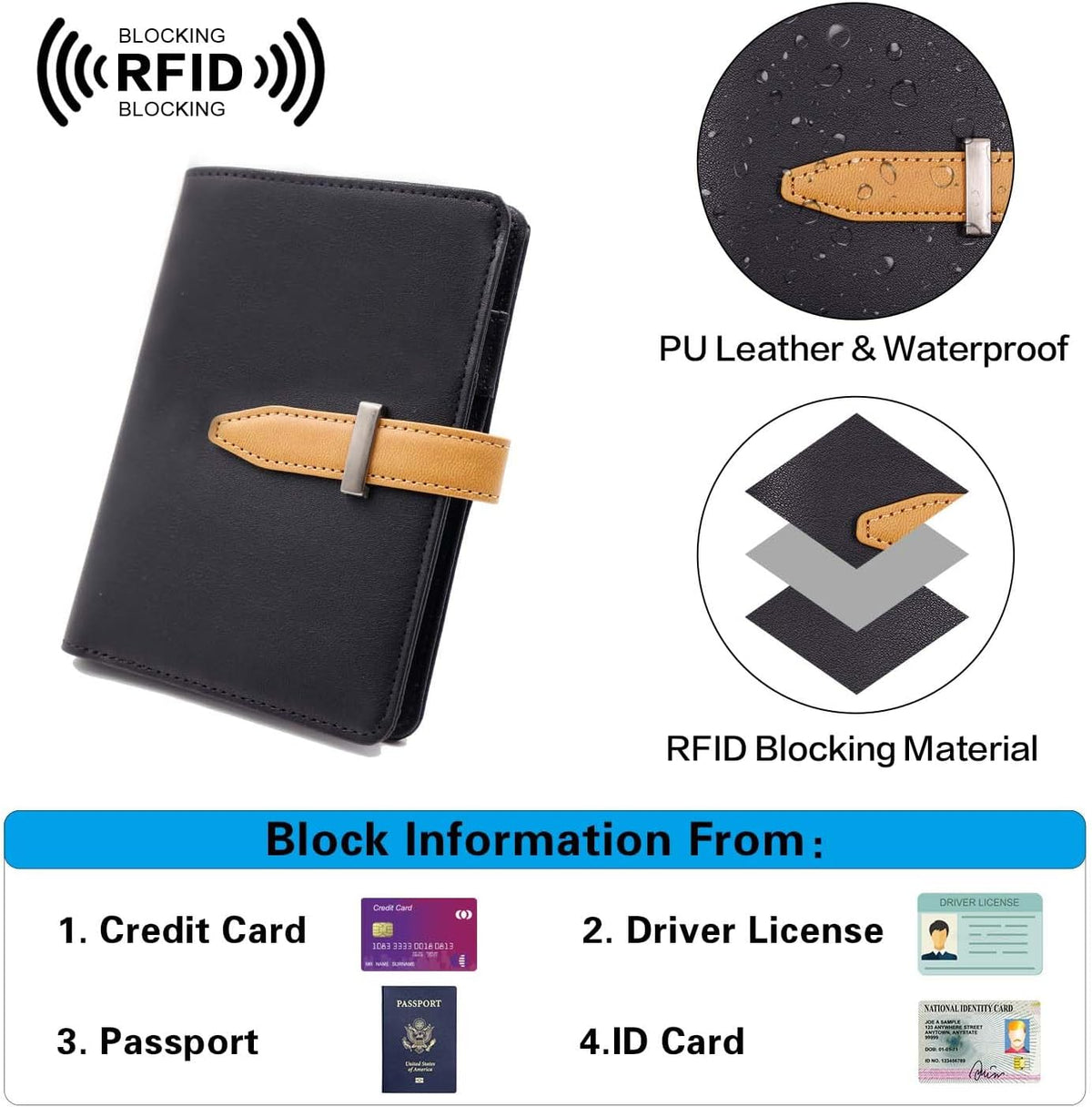 Passport wallets, Mulit-purpose RFID Blocking Passport Holder AirTag Wallet, Travel Wallet（Black）