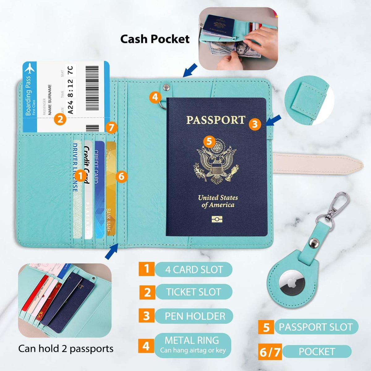 Passport wallets, Mulit-purpose RFID Blocking Passport Holder AirTag Wallet, Travel Wallet（Black）