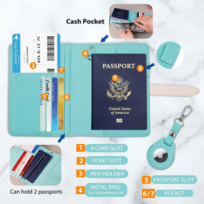 Passport wallets, Mulit-purpose RFID Blocking Passport Holder AirTag Wallet, Travel Wallet（Black）