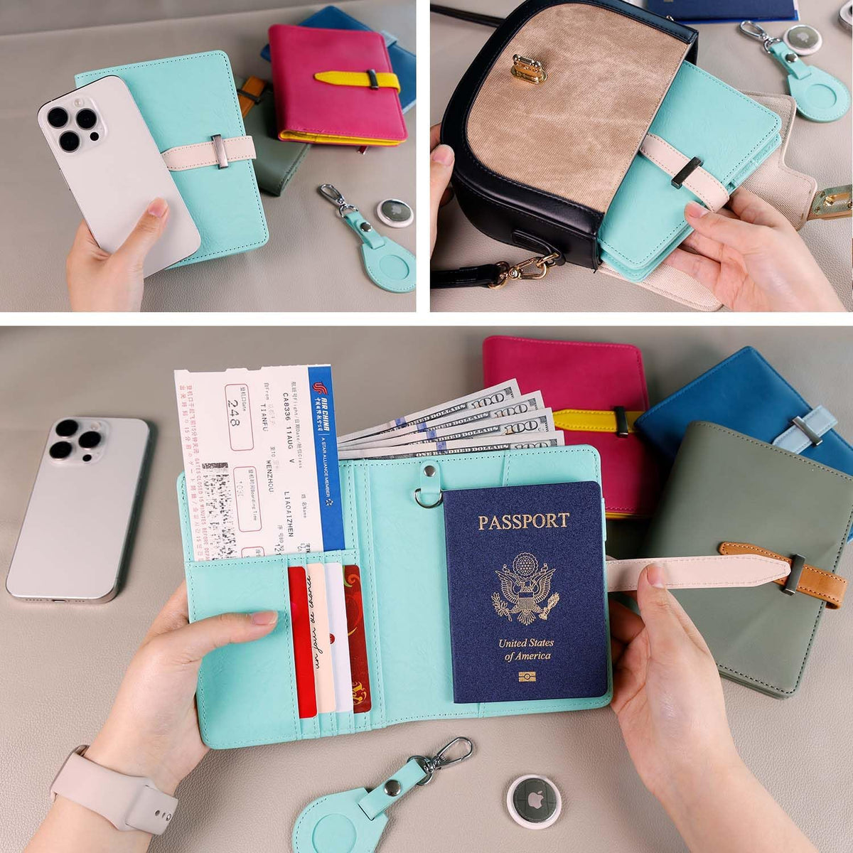 Passport wallets, Mulit-purpose RFID Blocking Passport Holder AirTag Wallet, Travel Wallet（Black）