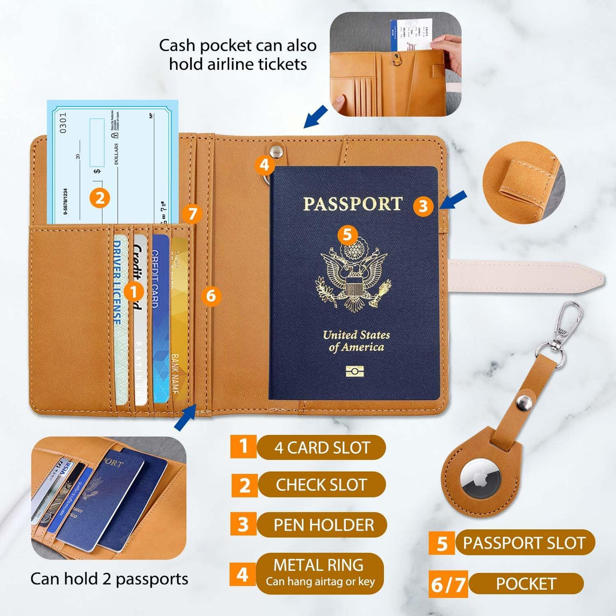 Passport wallets, Mulit-purpose RFID Blocking Passport Holder AirTag Wallet, Travel Wallet（Black）
