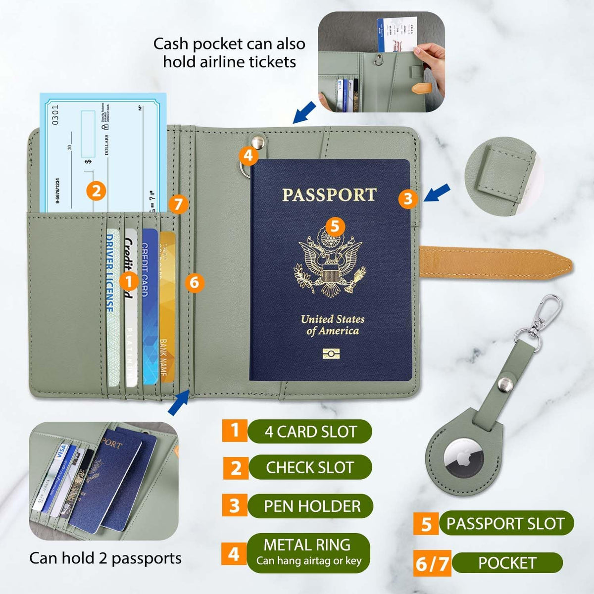 Passport wallets, Mulit-purpose RFID Blocking Passport Holder AirTag Wallet, Travel Wallet（Black）