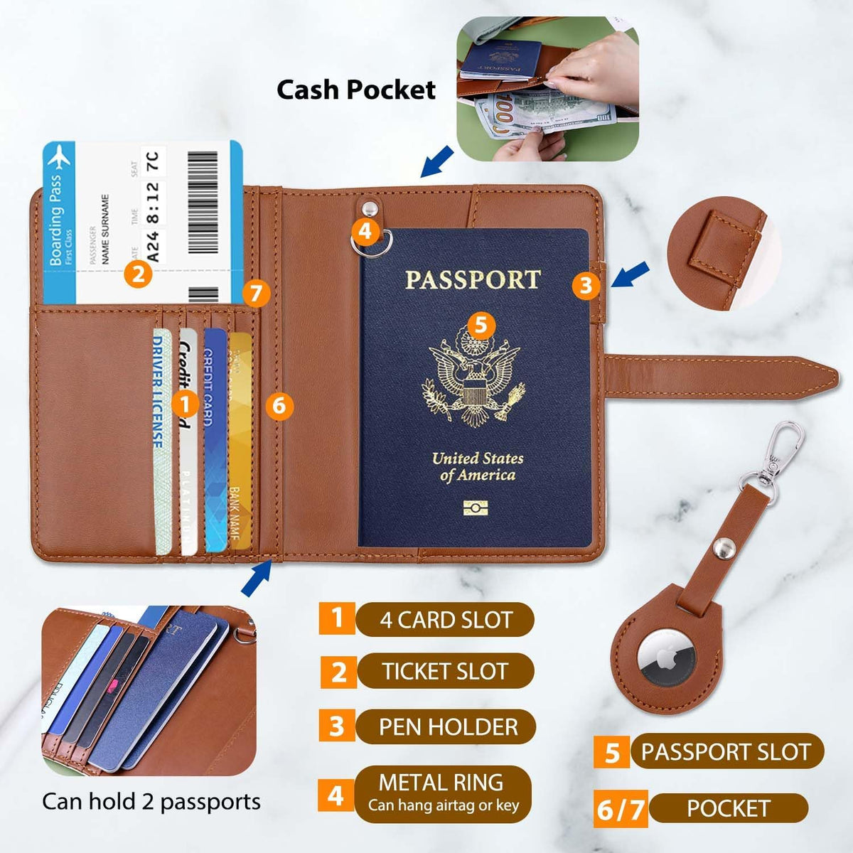 Passport wallets, Mulit-purpose RFID Blocking Passport Holder AirTag Wallet, Travel Wallet（Black）