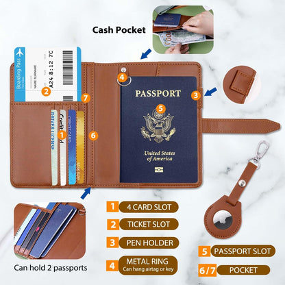 Passport wallets, Mulit-purpose RFID Blocking Passport Holder AirTag Wallet, Travel Wallet（Black）
