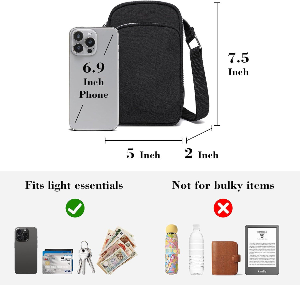 Phone Crossbody Bags for Women Small Nylon Touch Screen Purses | Clear Phone Window, RFID, Adjustable Strap, for Daily Essentials