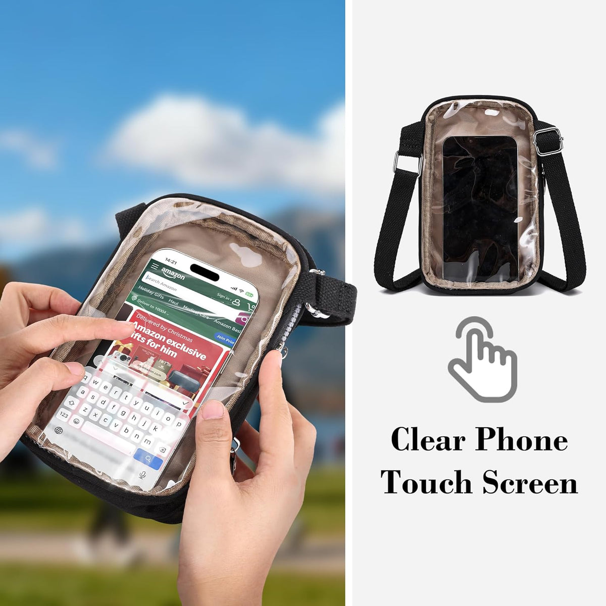 Phone Crossbody Bags for Women Small Nylon Touch Screen Purses | Clear Phone Window, RFID, Adjustable Strap, for Daily Essentials