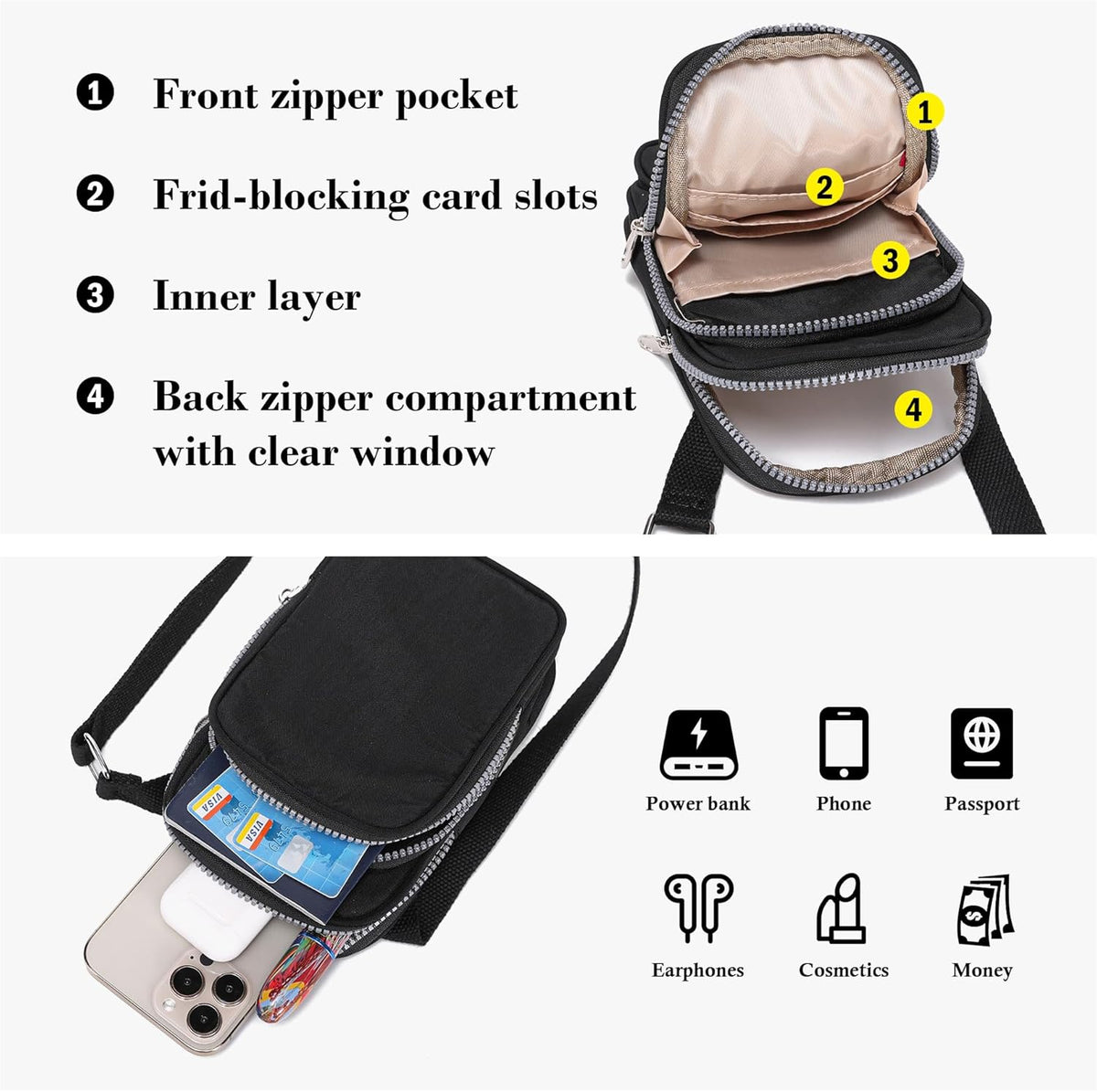 Phone Crossbody Bags for Women Small Nylon Touch Screen Purses | Clear Phone Window, RFID, Adjustable Strap, for Daily Essentials