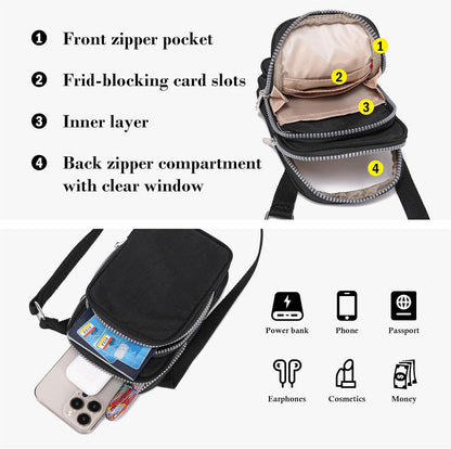 Phone Crossbody Bags for Women Small Nylon Touch Screen Purses | Clear Phone Window, RFID, Adjustable Strap, for Daily Essentials