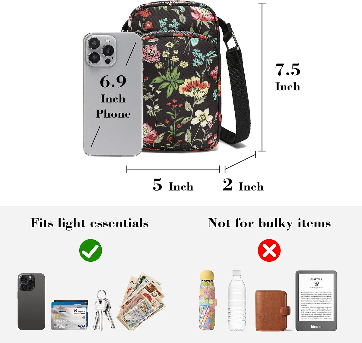 Phone Crossbody Bags for Women Small Nylon Touch Screen Purses | Clear Phone Window, RFID, Adjustable Strap, for Daily Essentials