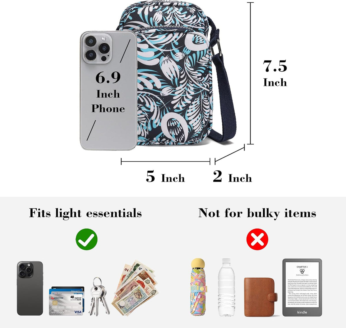 Phone Crossbody Bags for Women Small Nylon Touch Screen Purses | Clear Phone Window, RFID, Adjustable Strap, for Daily Essentials